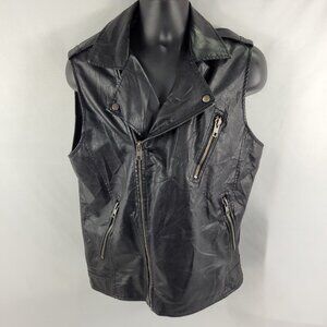 21 Men Black Leather Vest Biker Motorcycle Western Full Zip Mens Large NEW